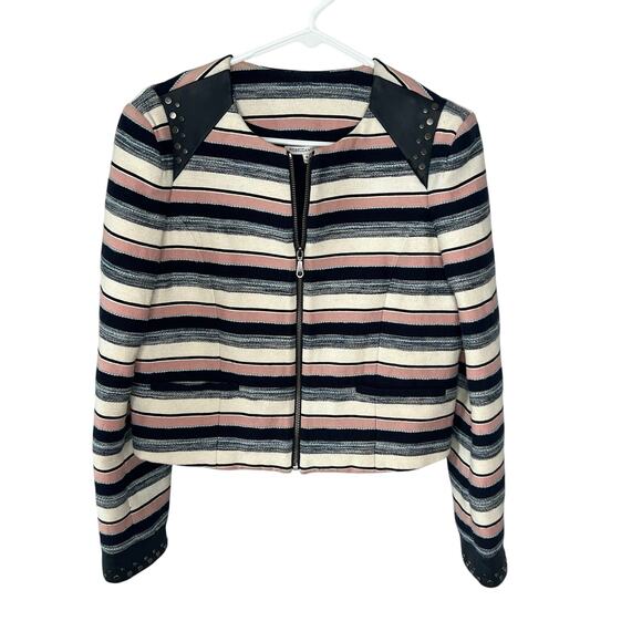 Rebecca Minkoff Stanford Stripe Studded Leather Trim Blazer Jacket Size 8 - Picture 1 of 13
